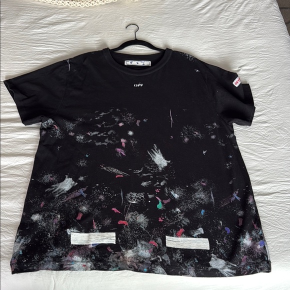 Off-White Black T-Shirt with Blue Label Accent